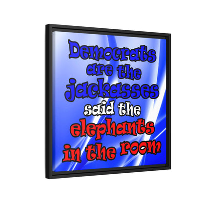 donkeys and elephants - framed canvas art (blue-white wave)