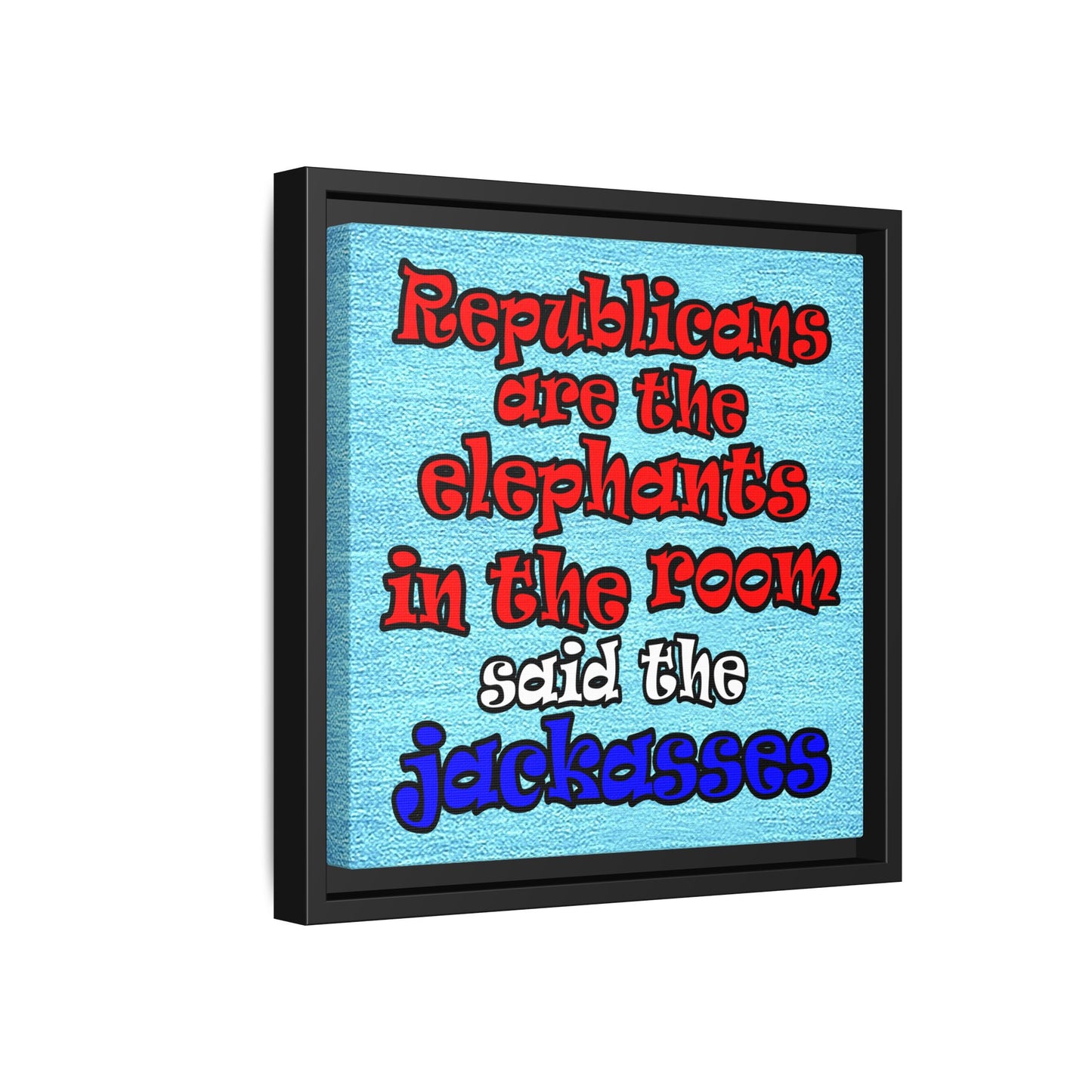donkeys and elephants - framed canvas art (faded blue)