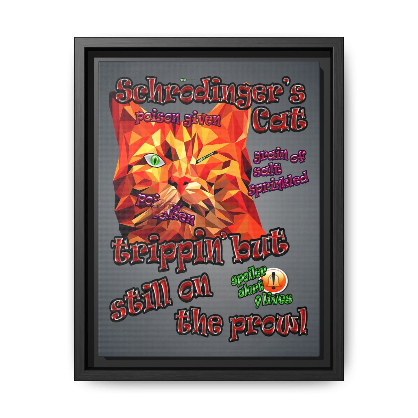 schrodinger's cat - framed canvas art (grey-light grey)