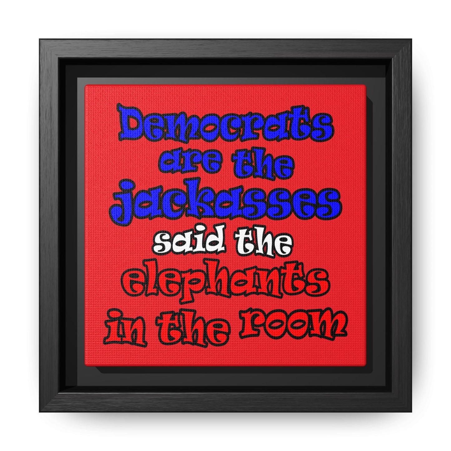donkeys and elephants - framed canvas art (red)