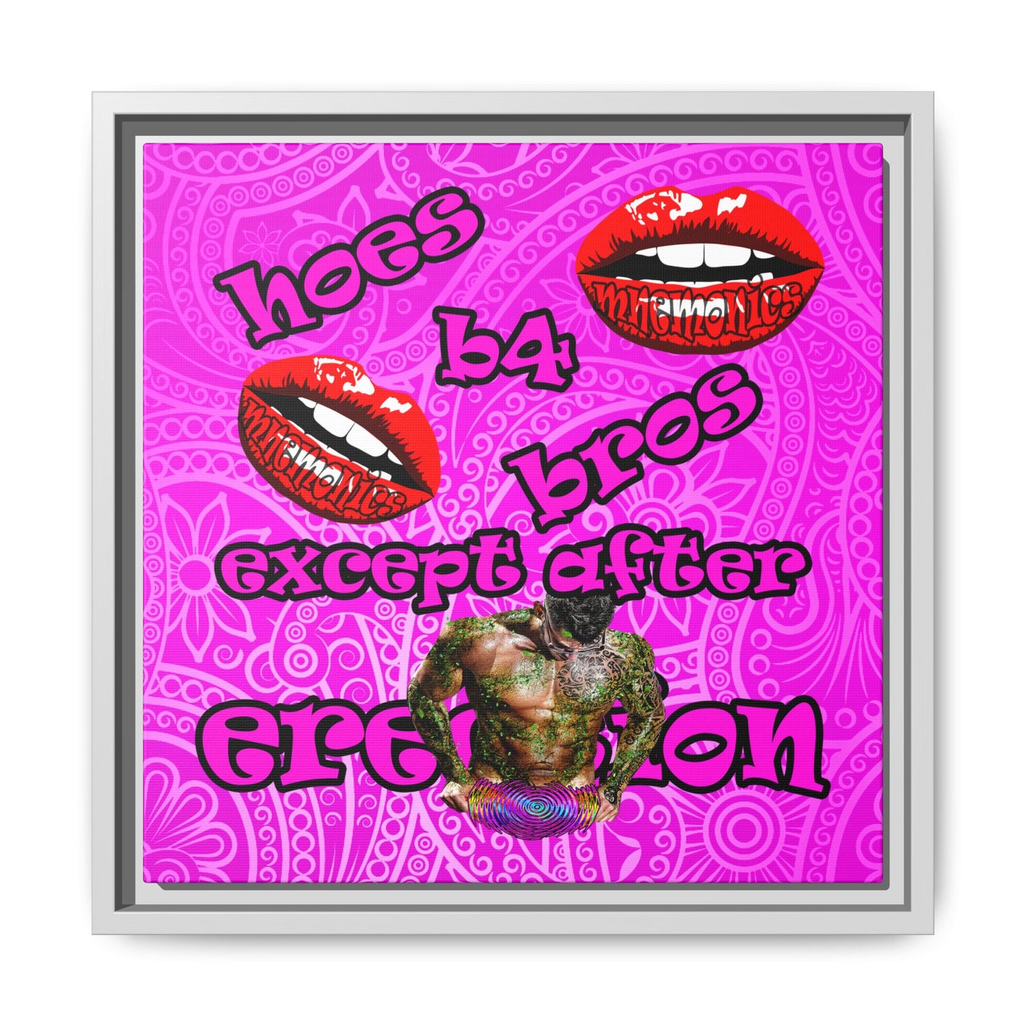 hoes b4 bros - framed canvas art (pink swirl)