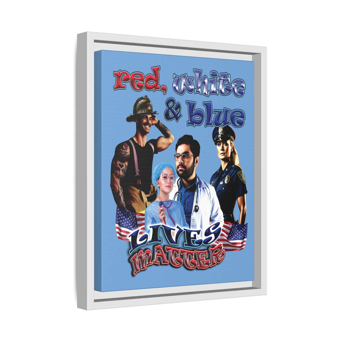 rw&b lives matter - framed canvas art (light blue)