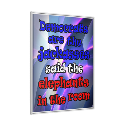 donkeys and elephants - framed canvas art (grey-pink wave)