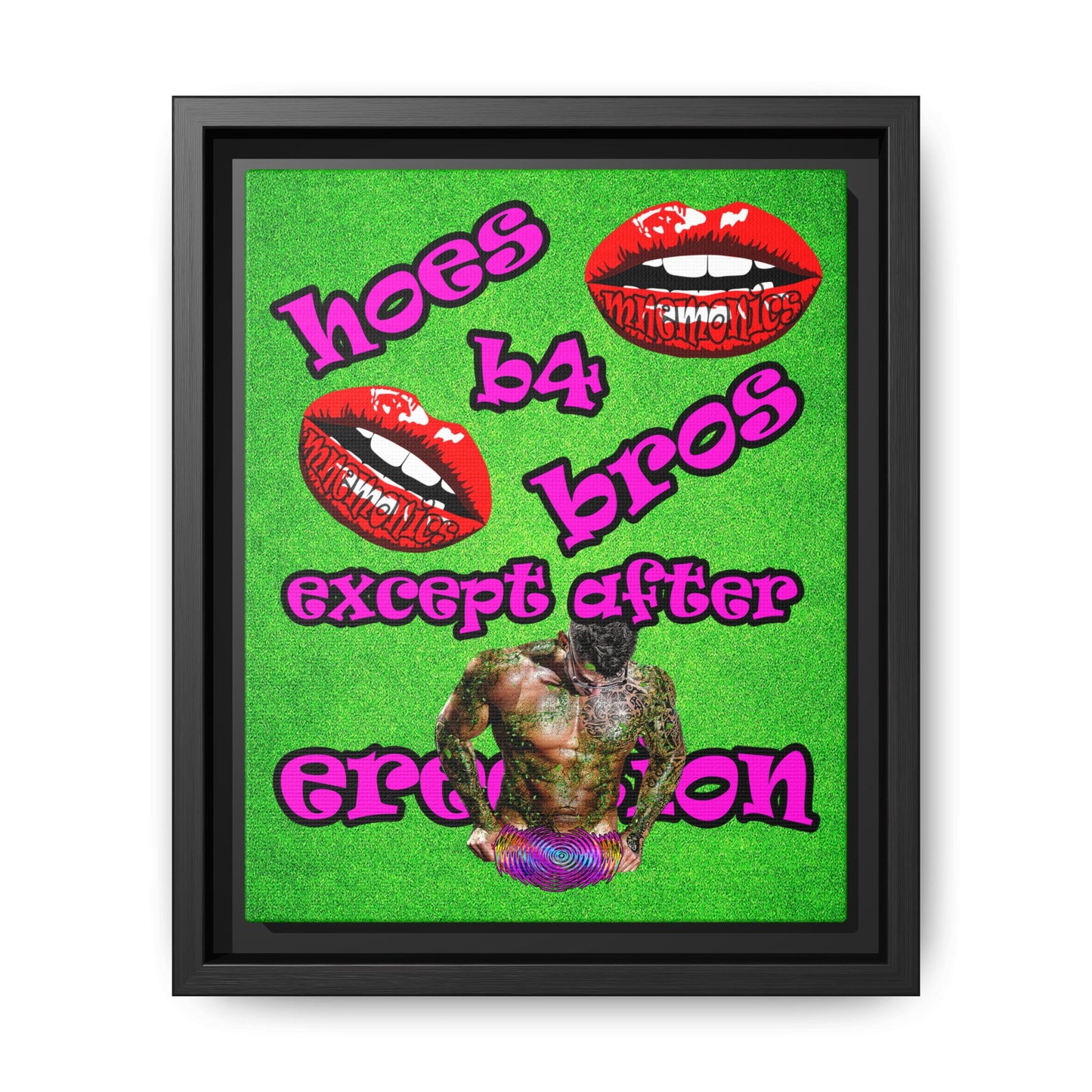 hoes b4 bros - framed canvas art (green turf)