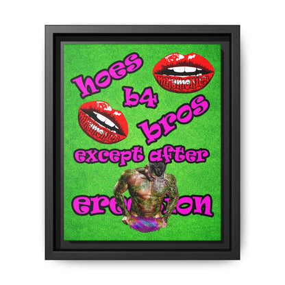 hoes b4 bros - framed canvas art (green turf)