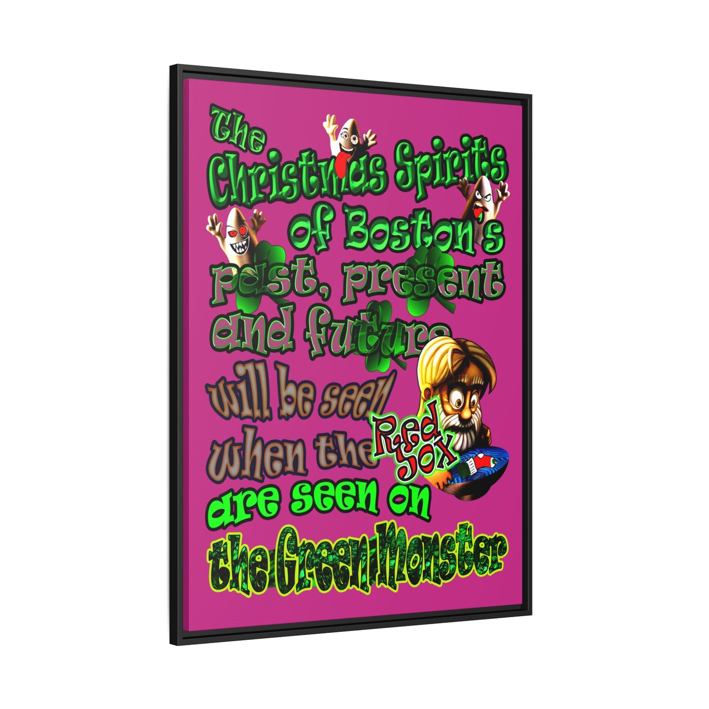 christmas spirits of boston - framed canvas art (pink)