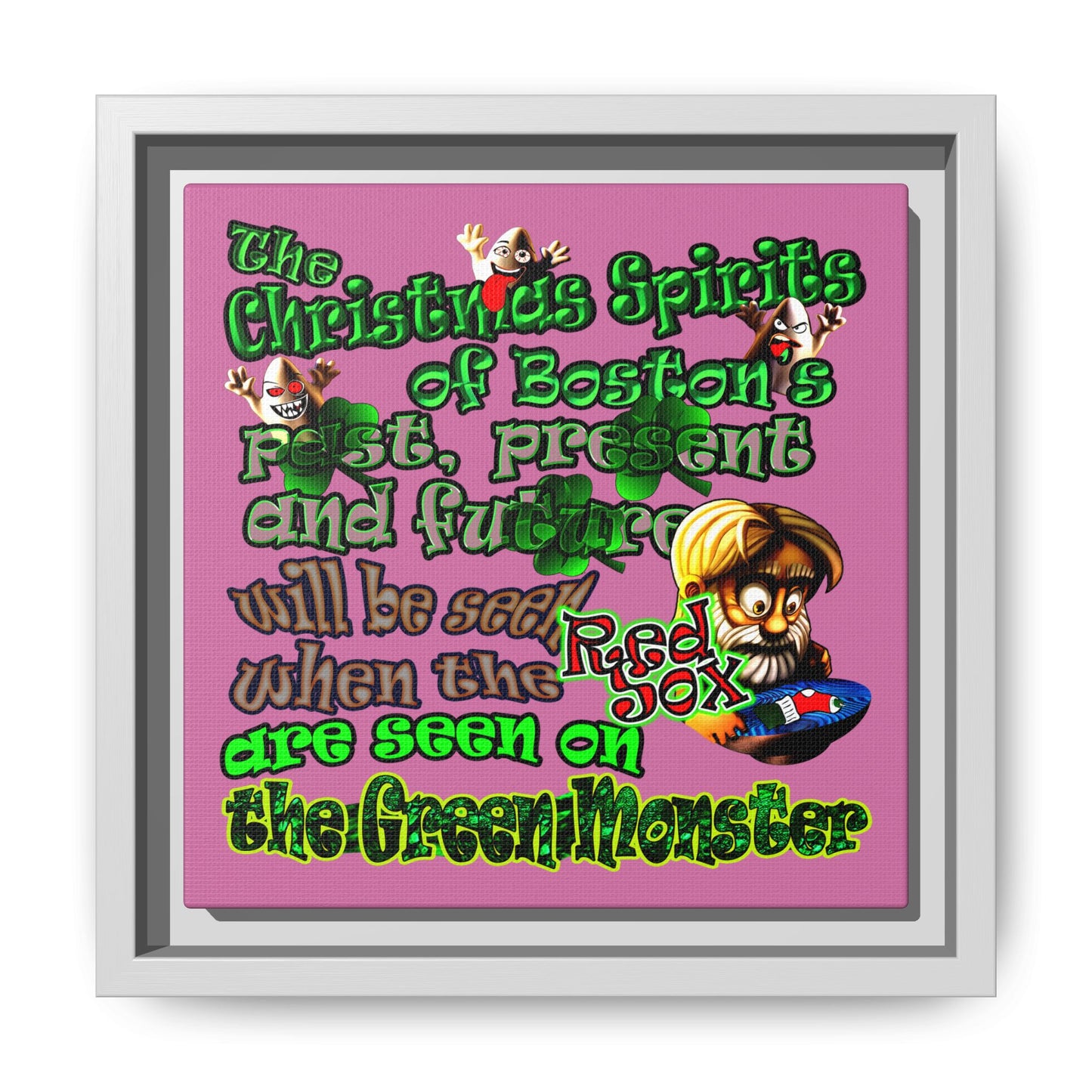 christmas spirits of boston - framed canvas art (light pink)