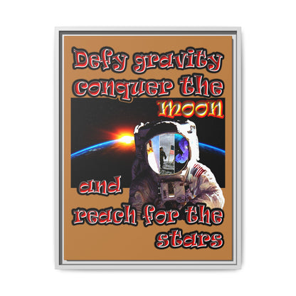 defy conquer reach - framed canvas art (light brown)