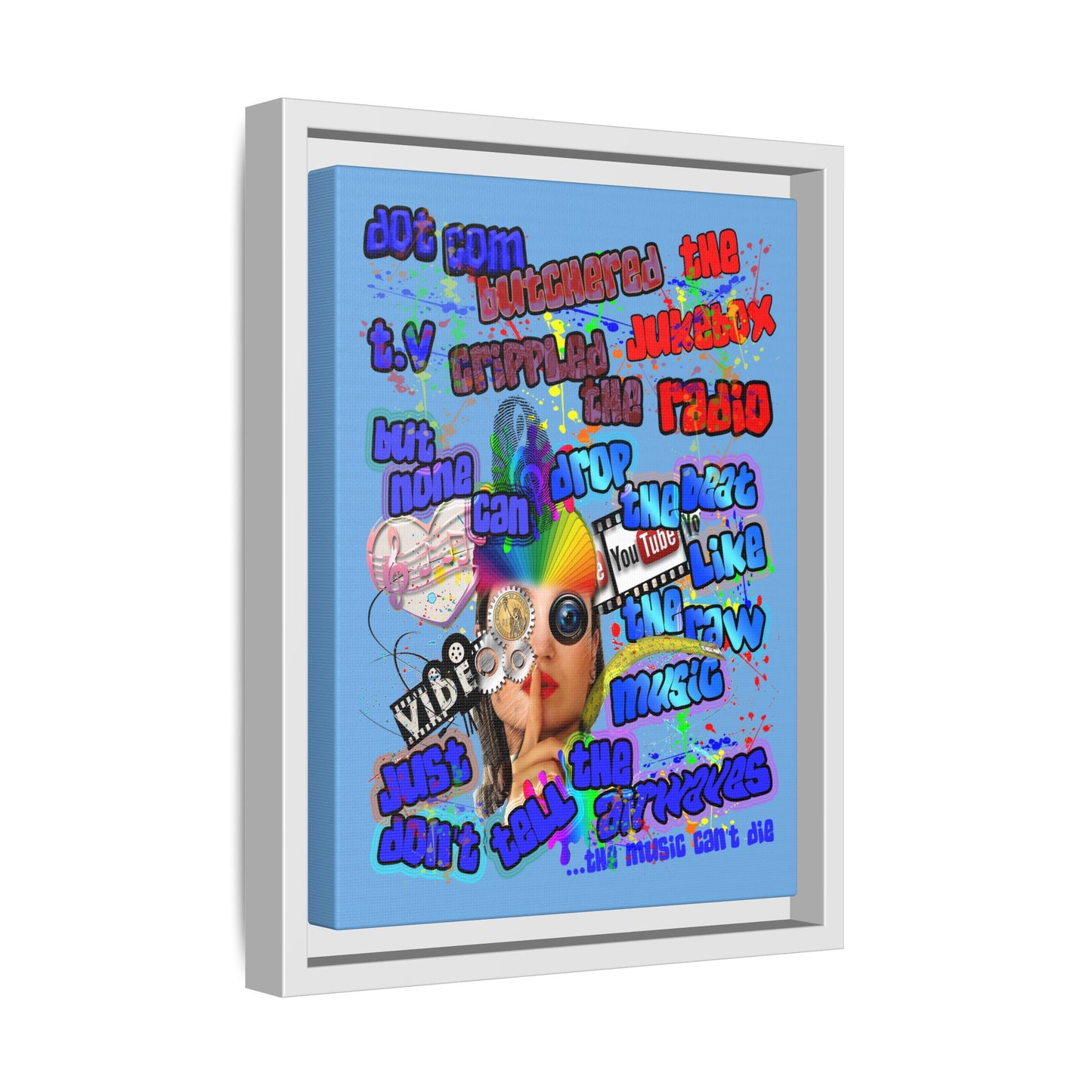 drop the beat - framed canvas art (light blue)