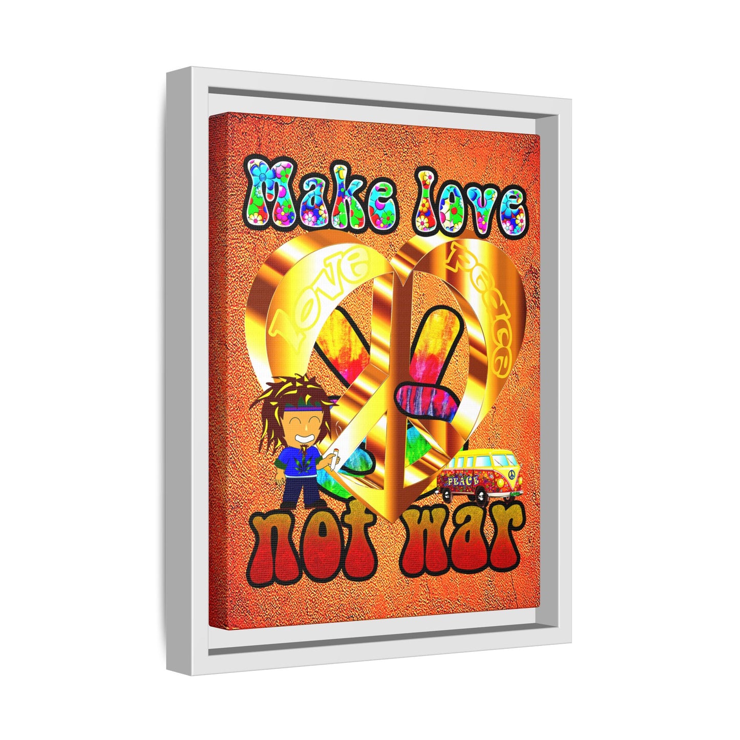 love peace - framed canvas art (burnt orange)