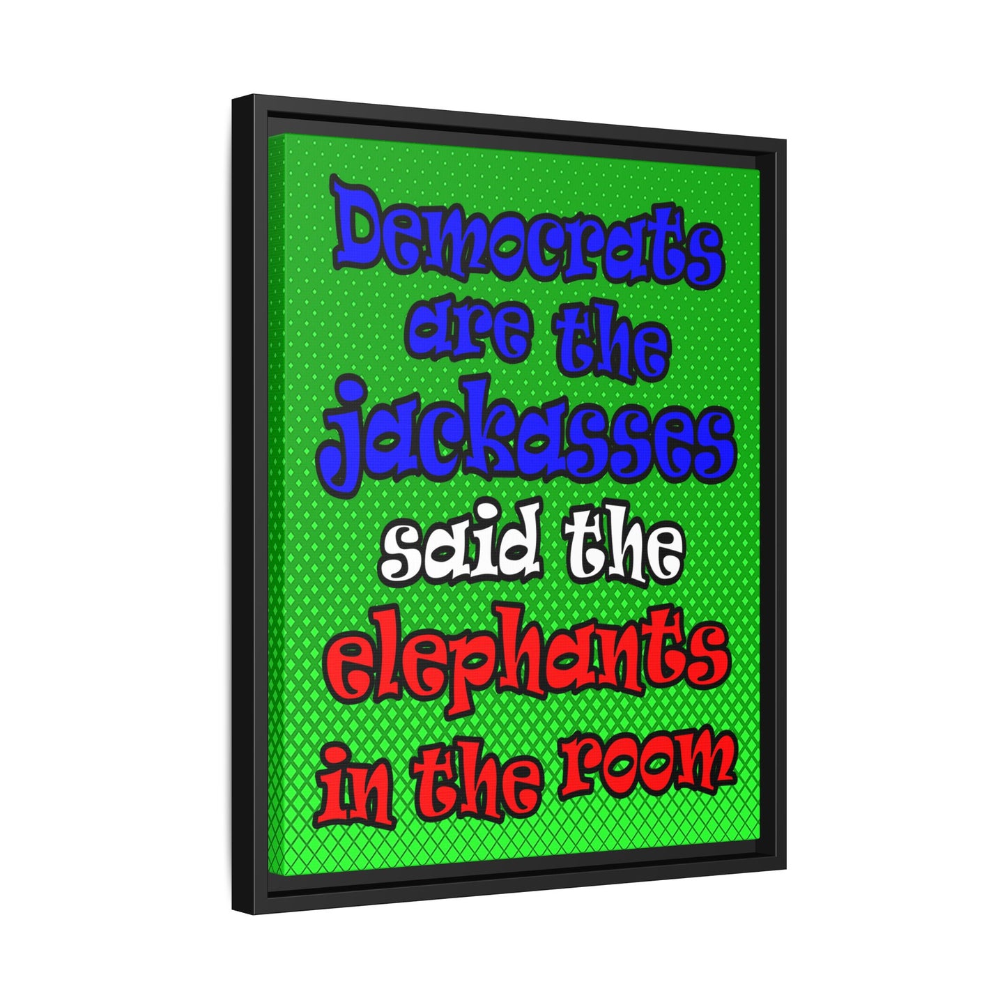 donkeys and elephants - framed canvas art (logo green)