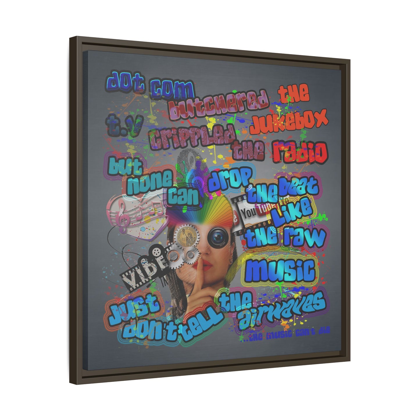 drop the beat - framed canvas art (grey-light grey)