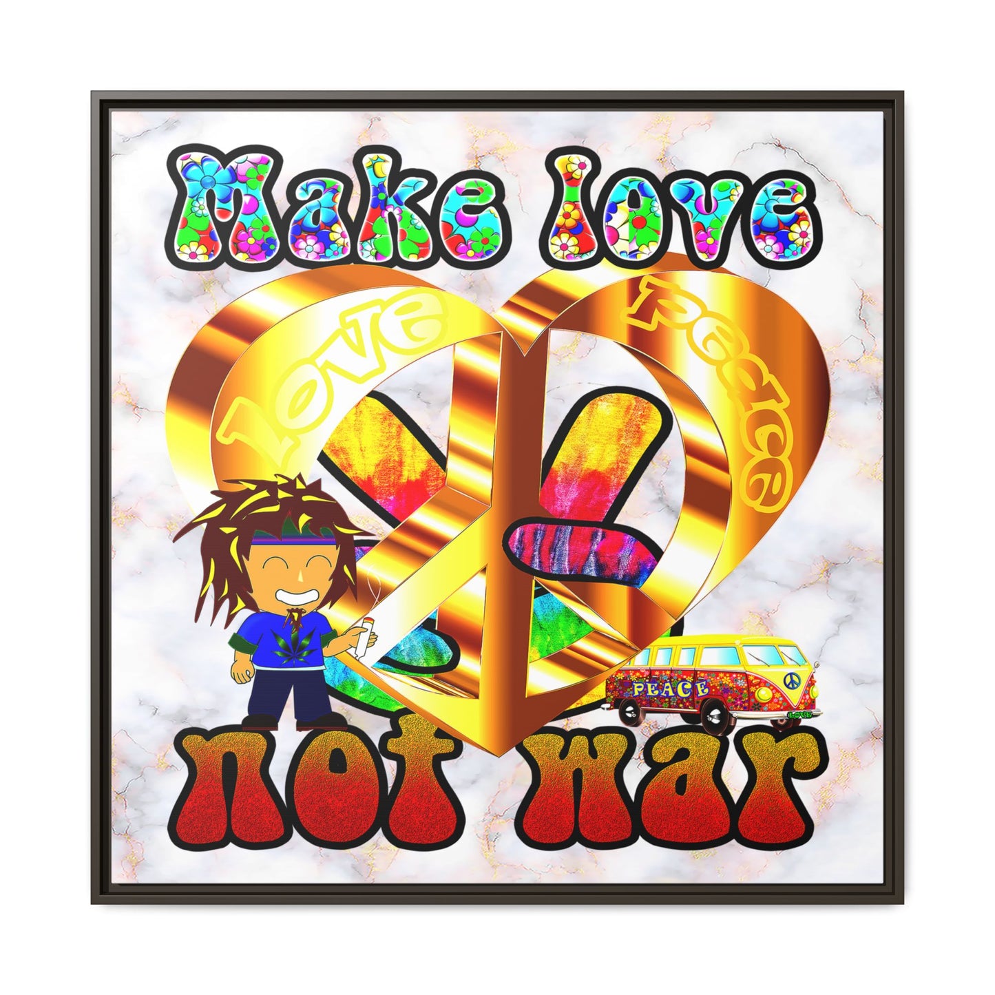 love peace - framed canvas art (white marble)