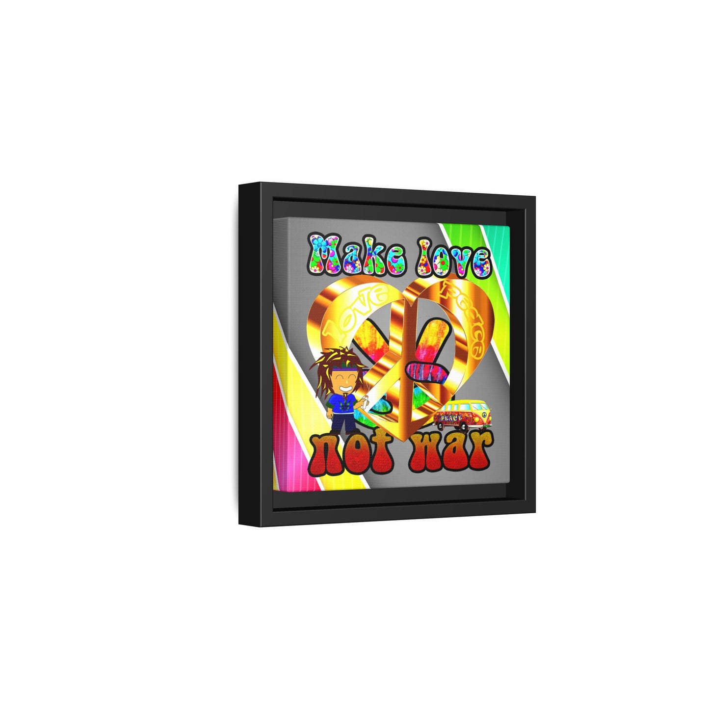 love peace - framed canvas art (rainbow split)