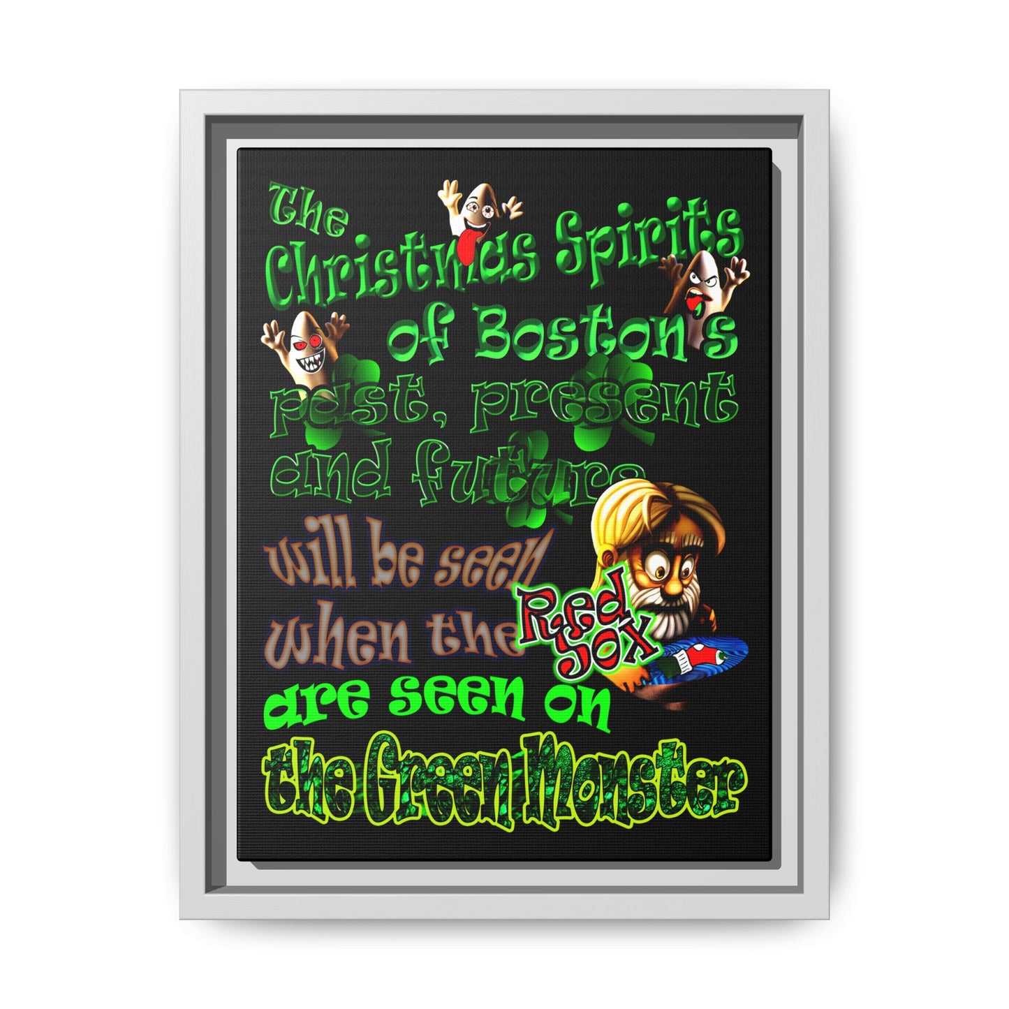 christmas spirits of boston - framed canvas art (black)