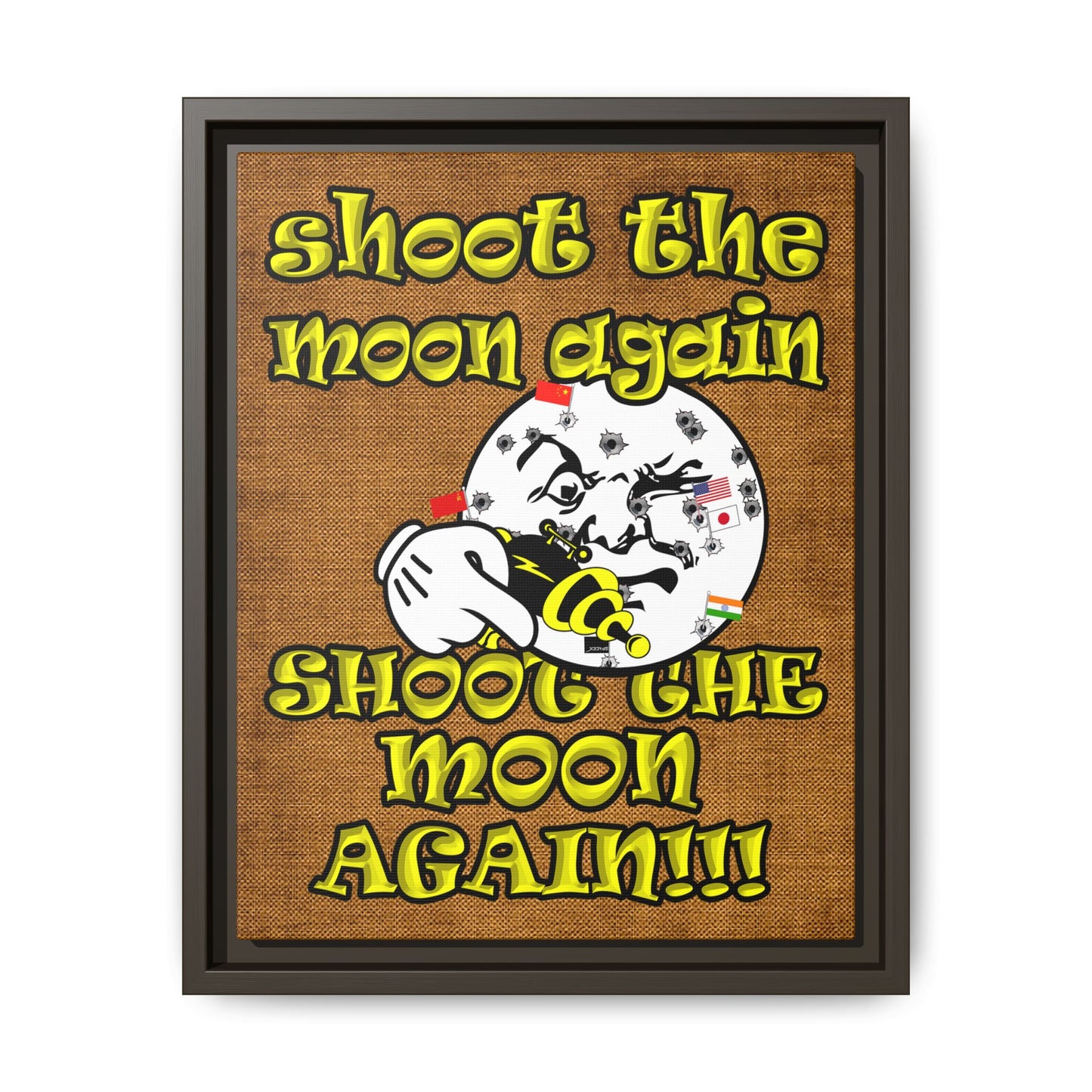 shoot the moon again - framed canvas art (brown papyrus)