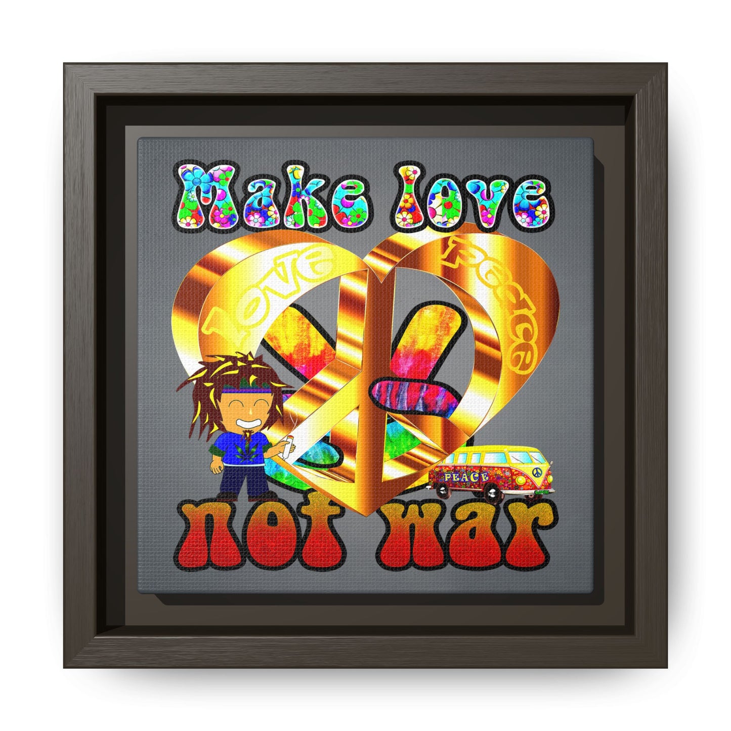 love peace - framed canvas art (grey-light grey)