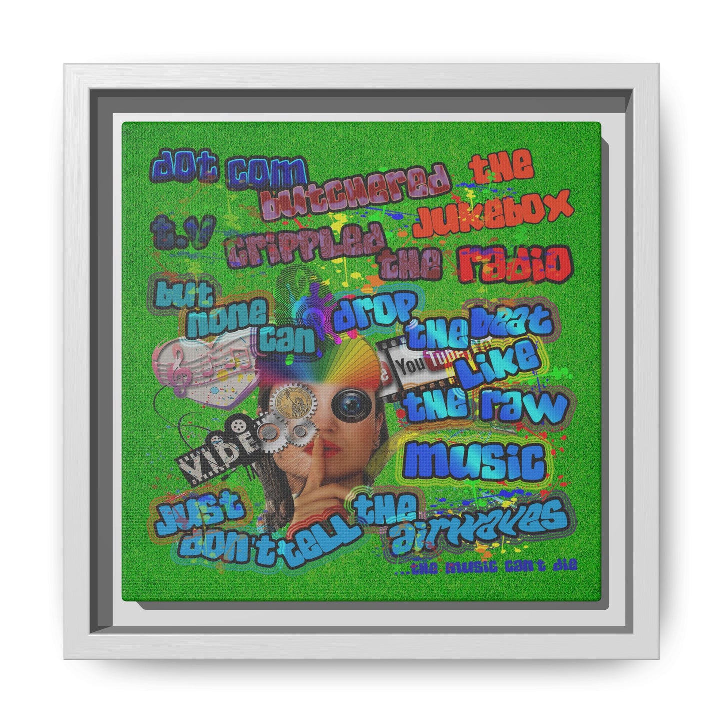 drop the beat - framed canvas art (green turf)
