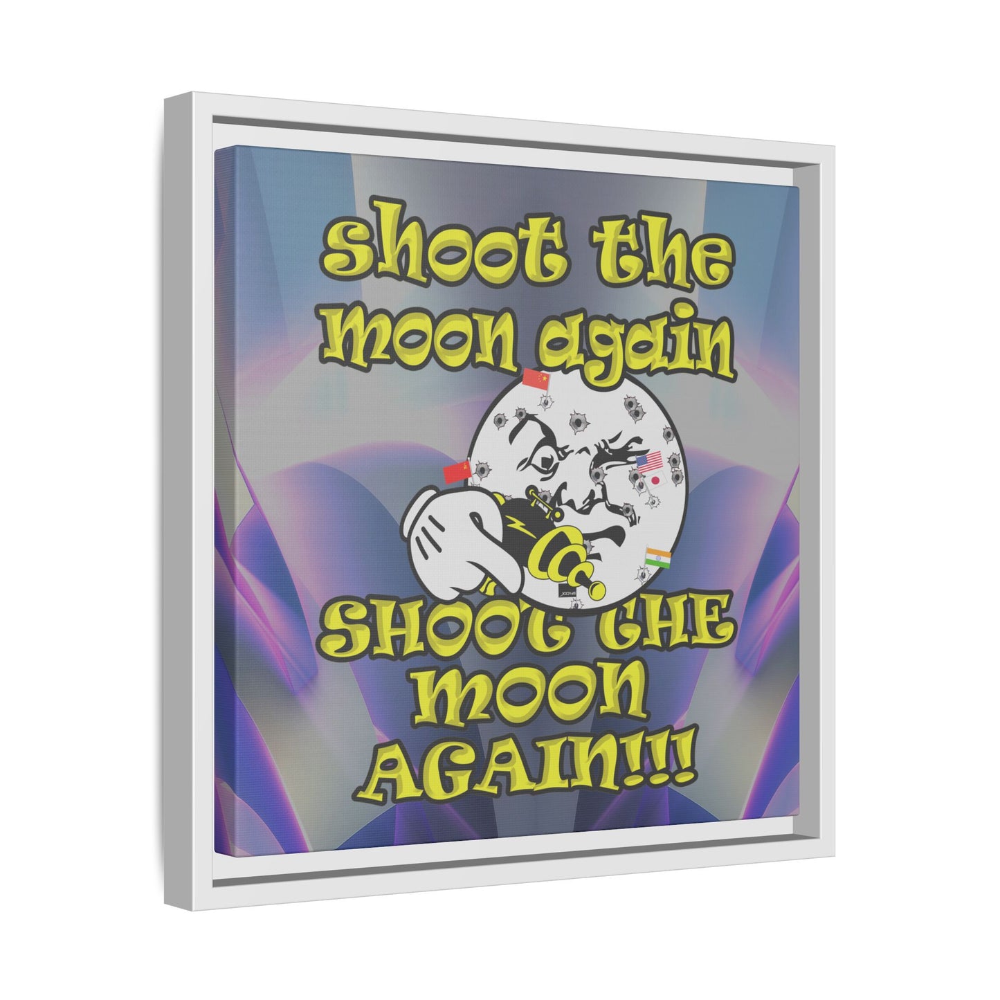 shoot the moon again - framed canvas art (grey-pink wave)