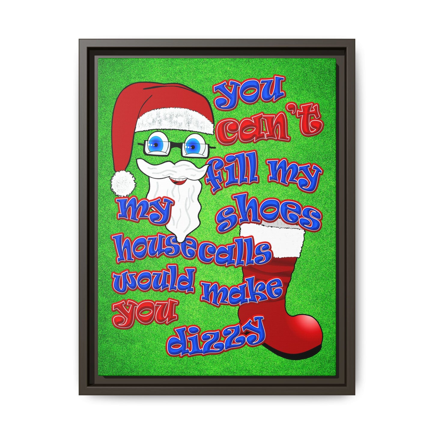 santa's shoes - framed canvas art (green turf)