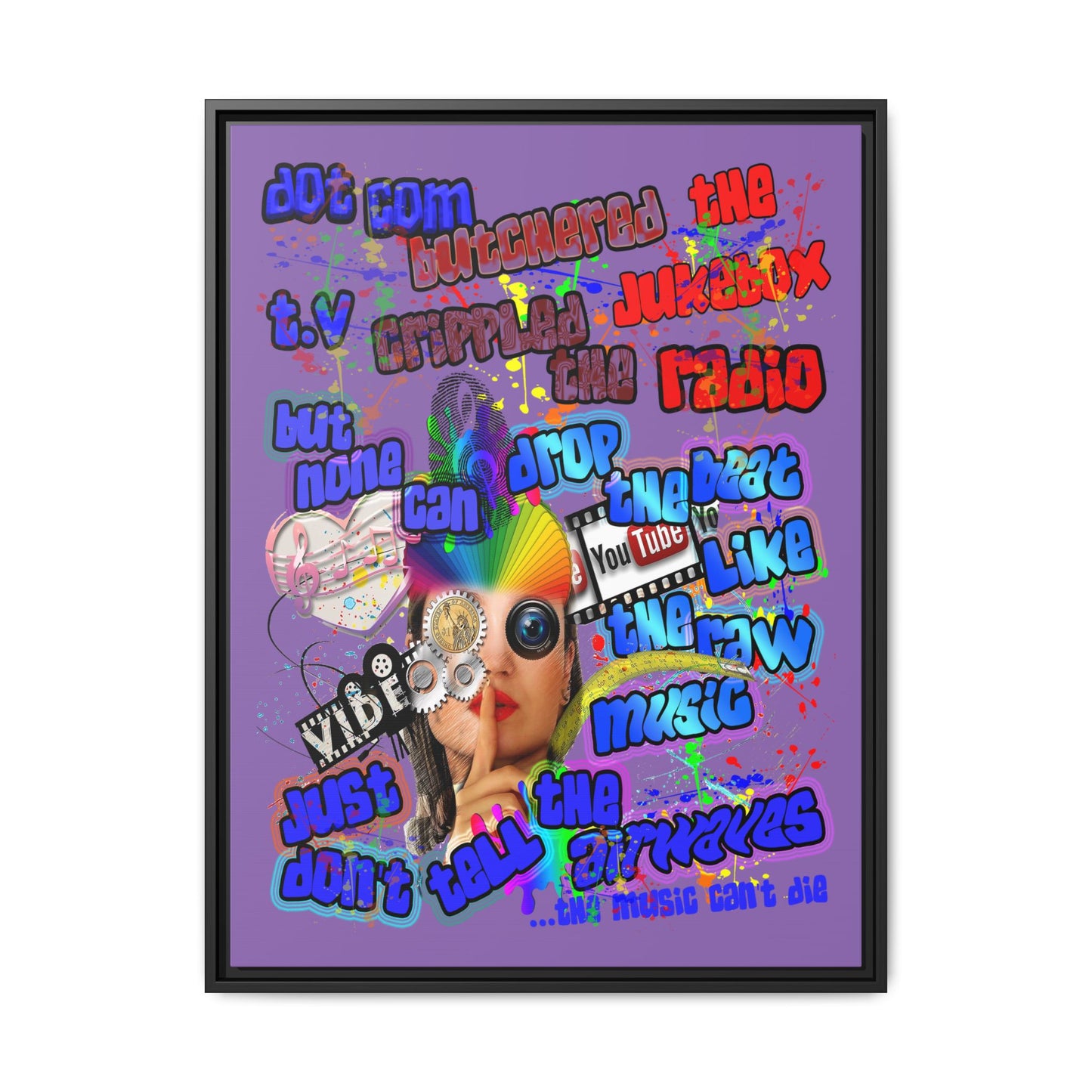 drop the beat - framed canvas art (light purple)