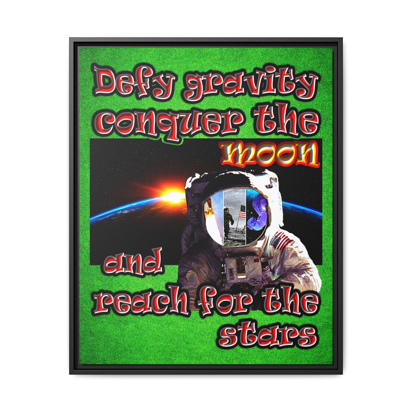 defy conquer reach - framed canvas art (green turf)