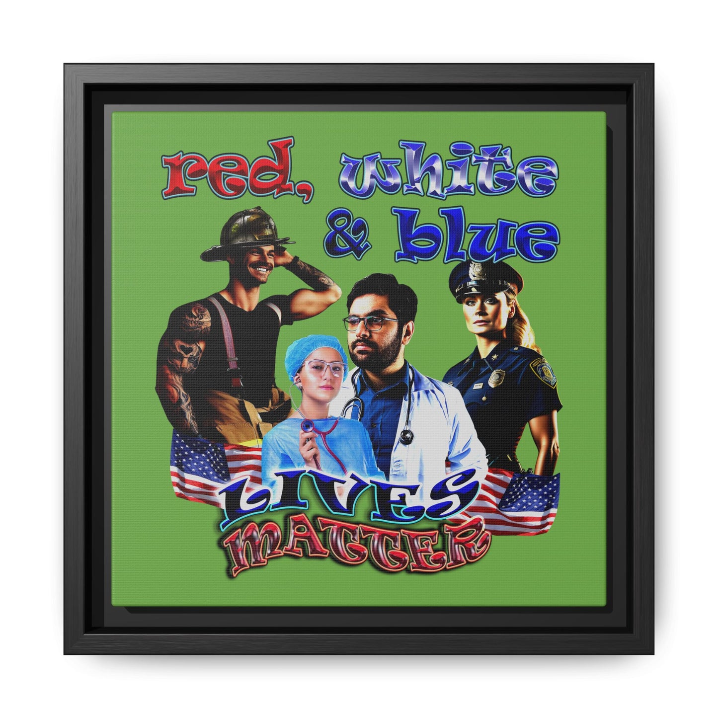 rw&b lives matter - framed canvas art (green)
