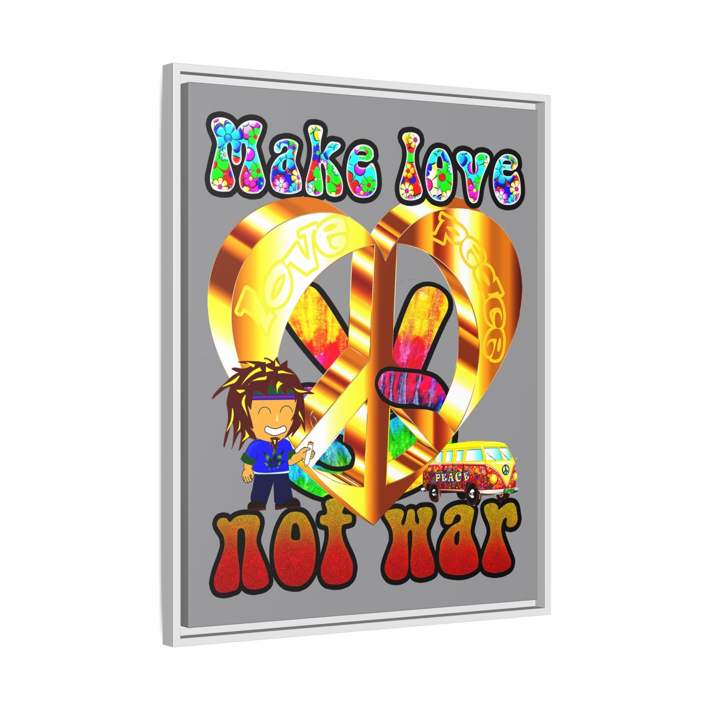 love peace - framed canvas art (grey)