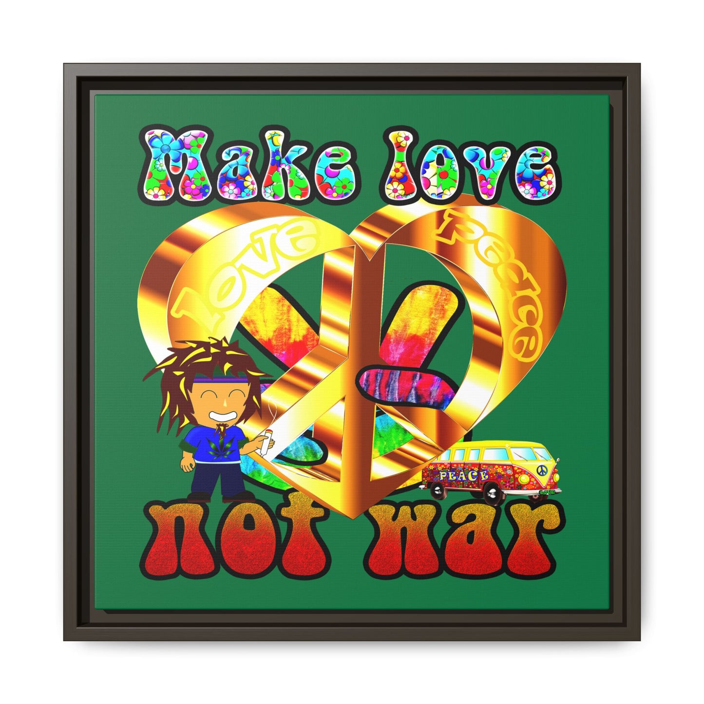 love peace - framed canvas art (dark green)