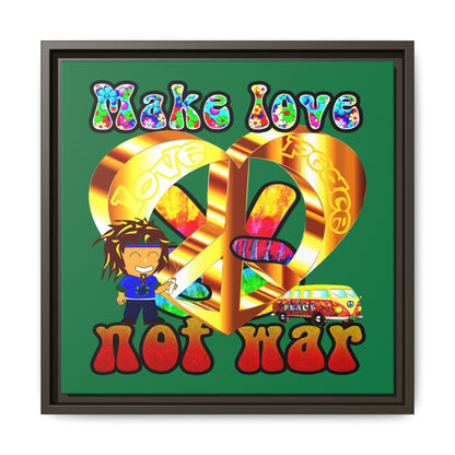 love peace - framed canvas art (dark green)