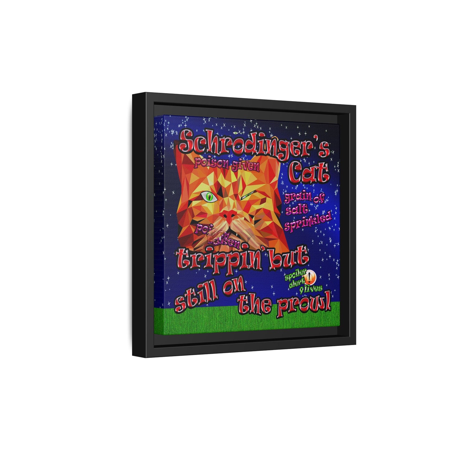 schrodinger's cat - framed canvas art ('snoops' background)