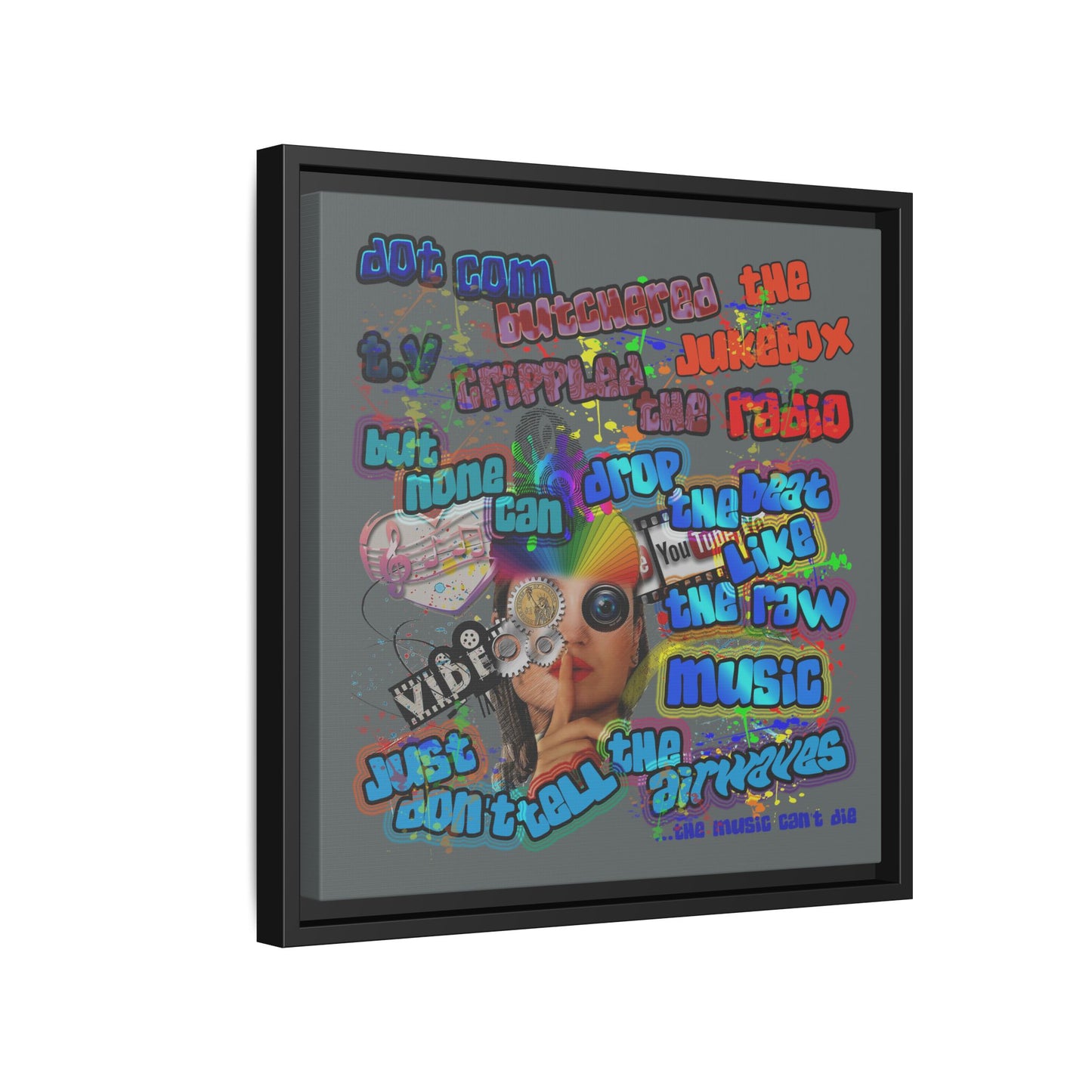 drop the beat - framed canvas art (dark grey)