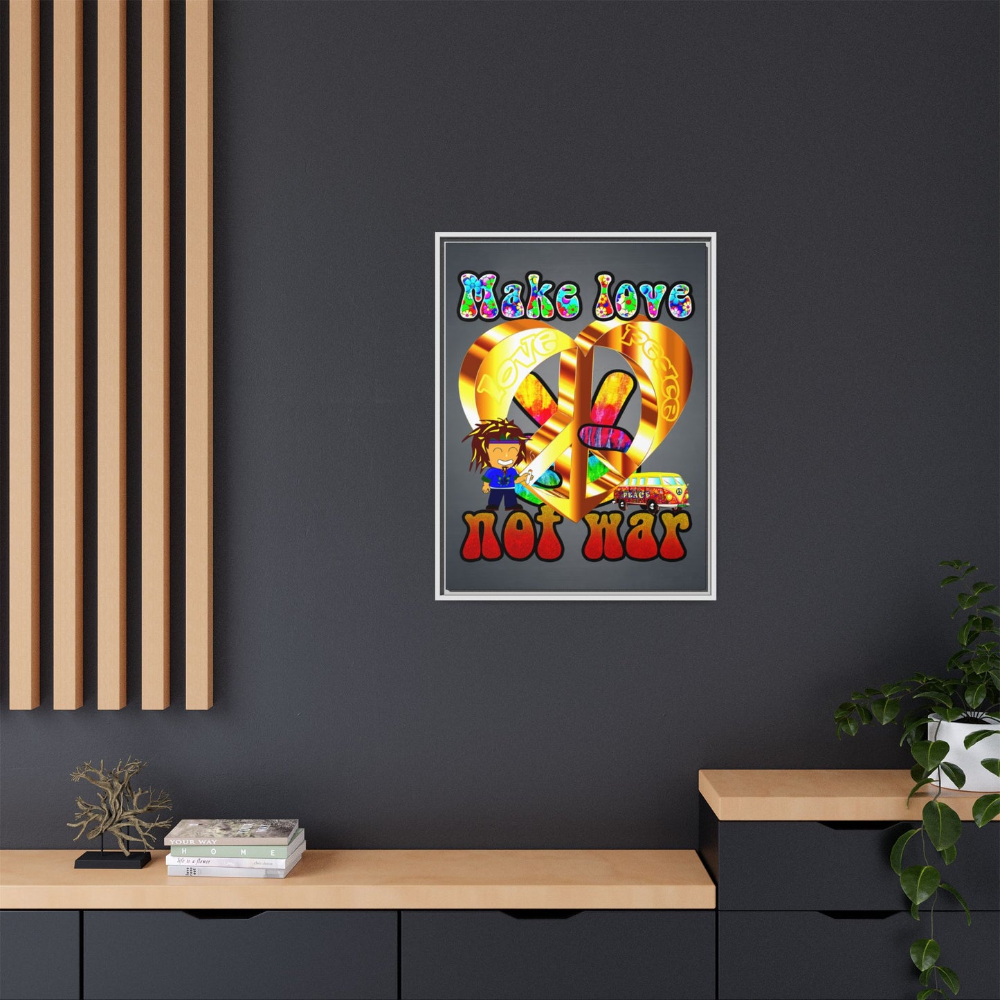 love peace - framed canvas art (grey-light grey)
