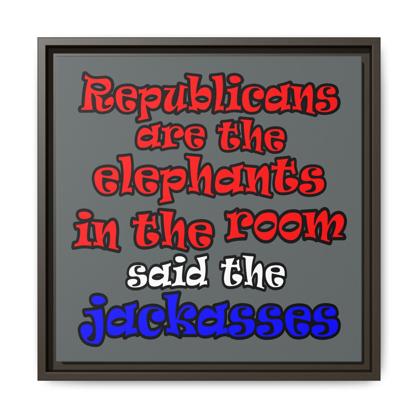 donkeys and elephants - framed canvas art (dark grey)