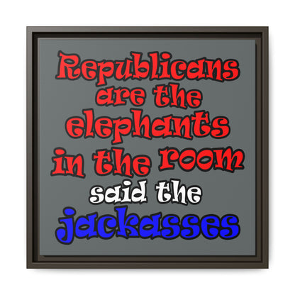 donkeys and elephants - framed canvas art (dark grey)