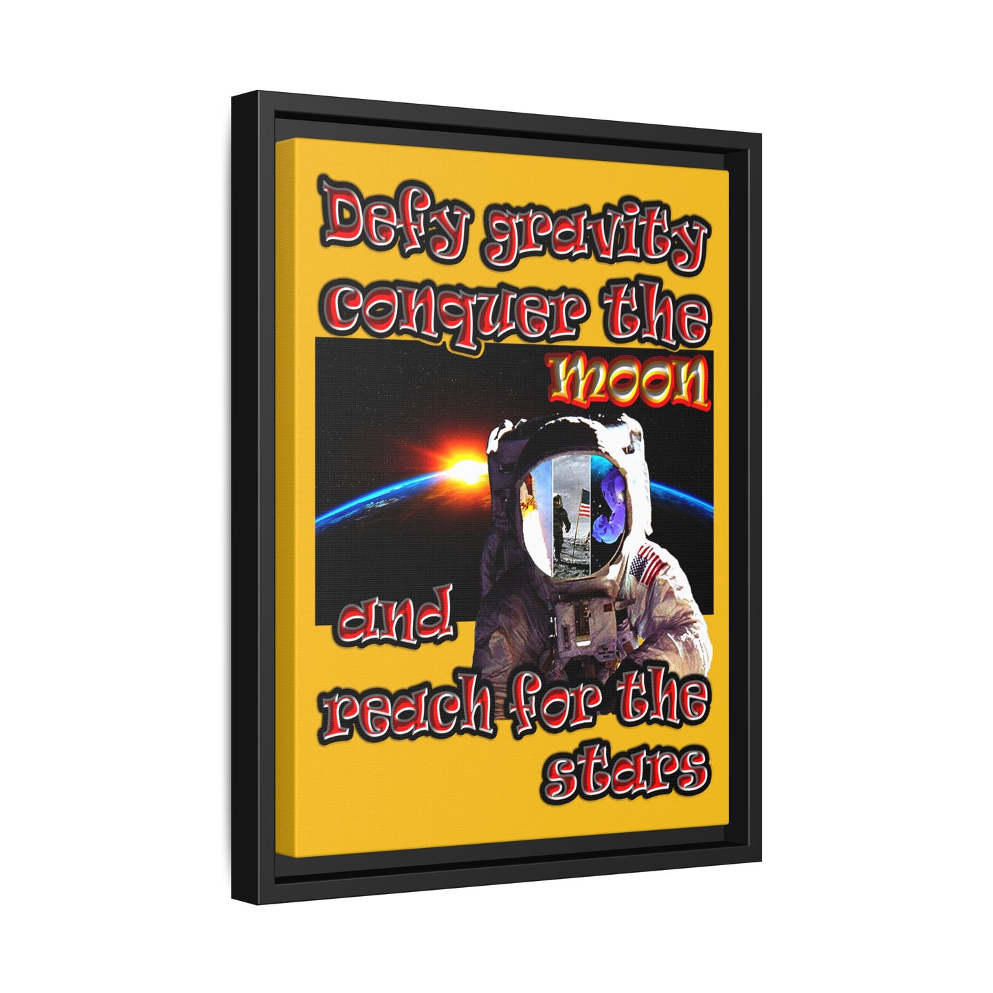 defy conquer reach - framed canvas art (yellow)