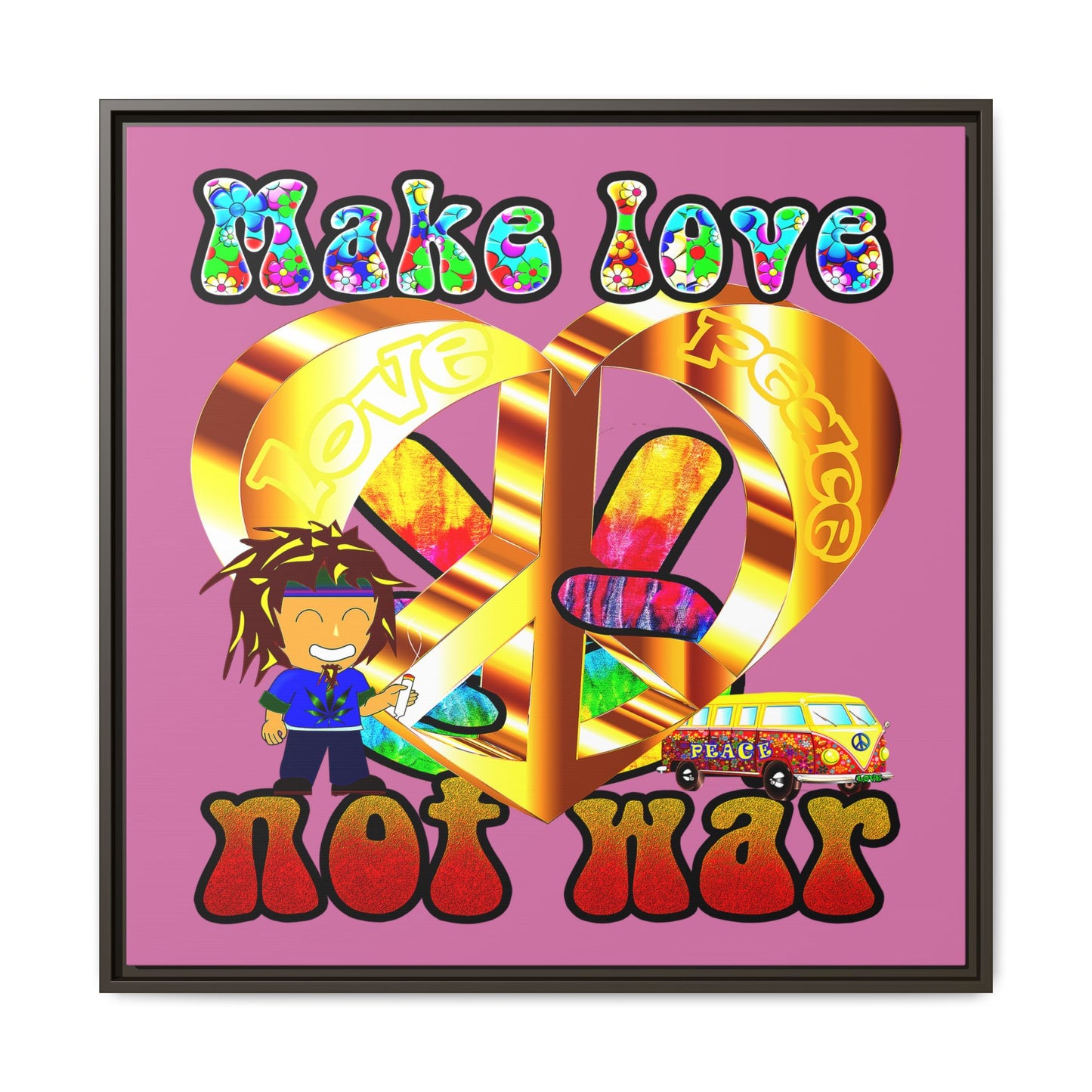 love peace - framed canvas art (light pink)