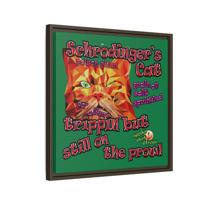 schrodinger's cat - framed canvas art (dark green)