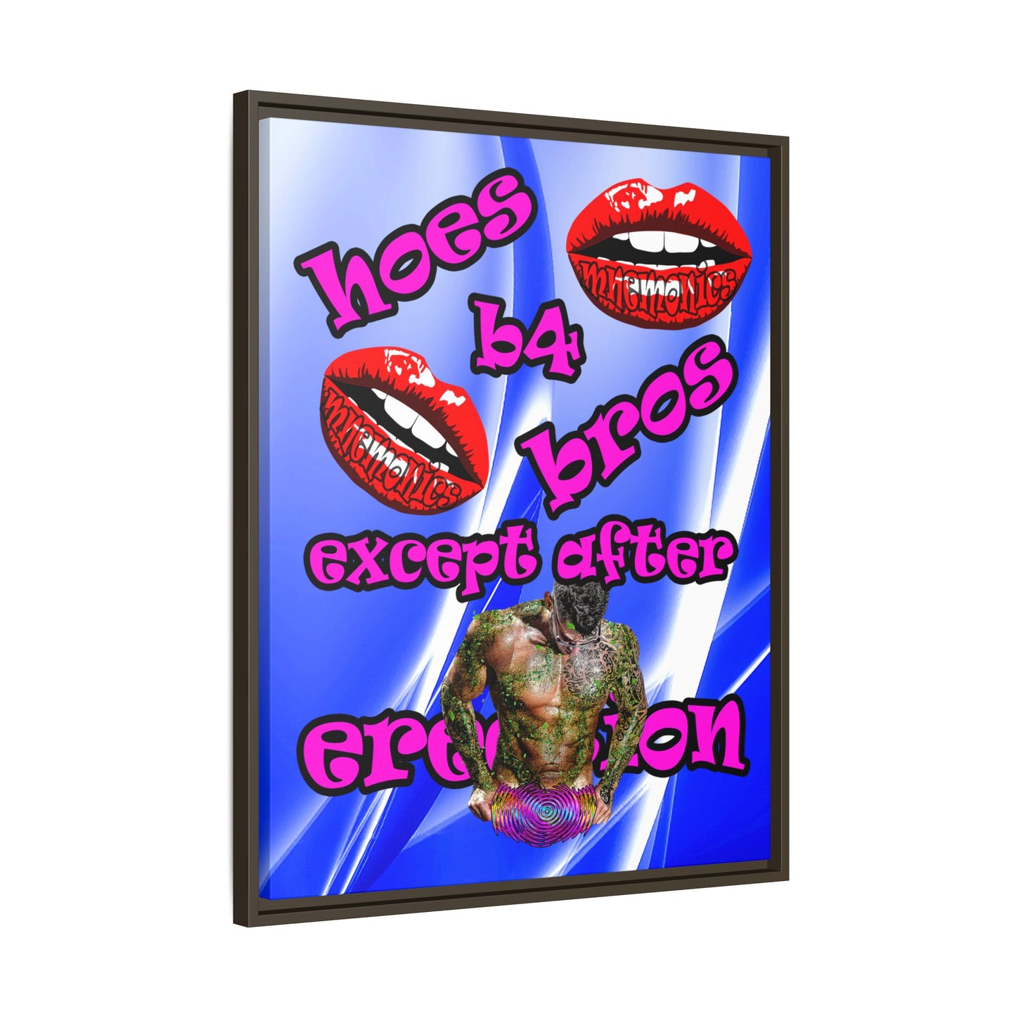 hoes b4 bros - framed canvas art (blue-white wave)