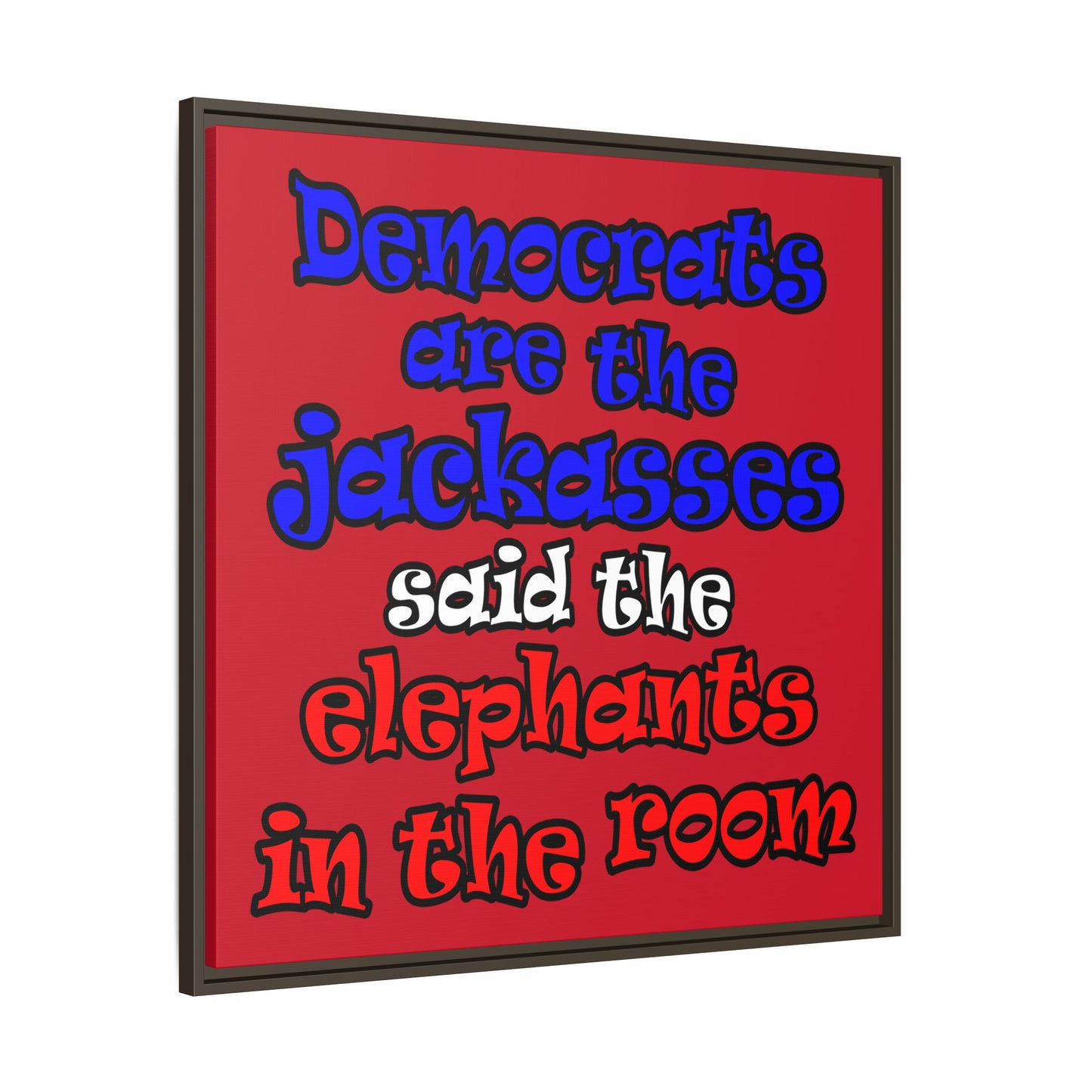 donkeys and elephants - framed canvas art (dark red)
