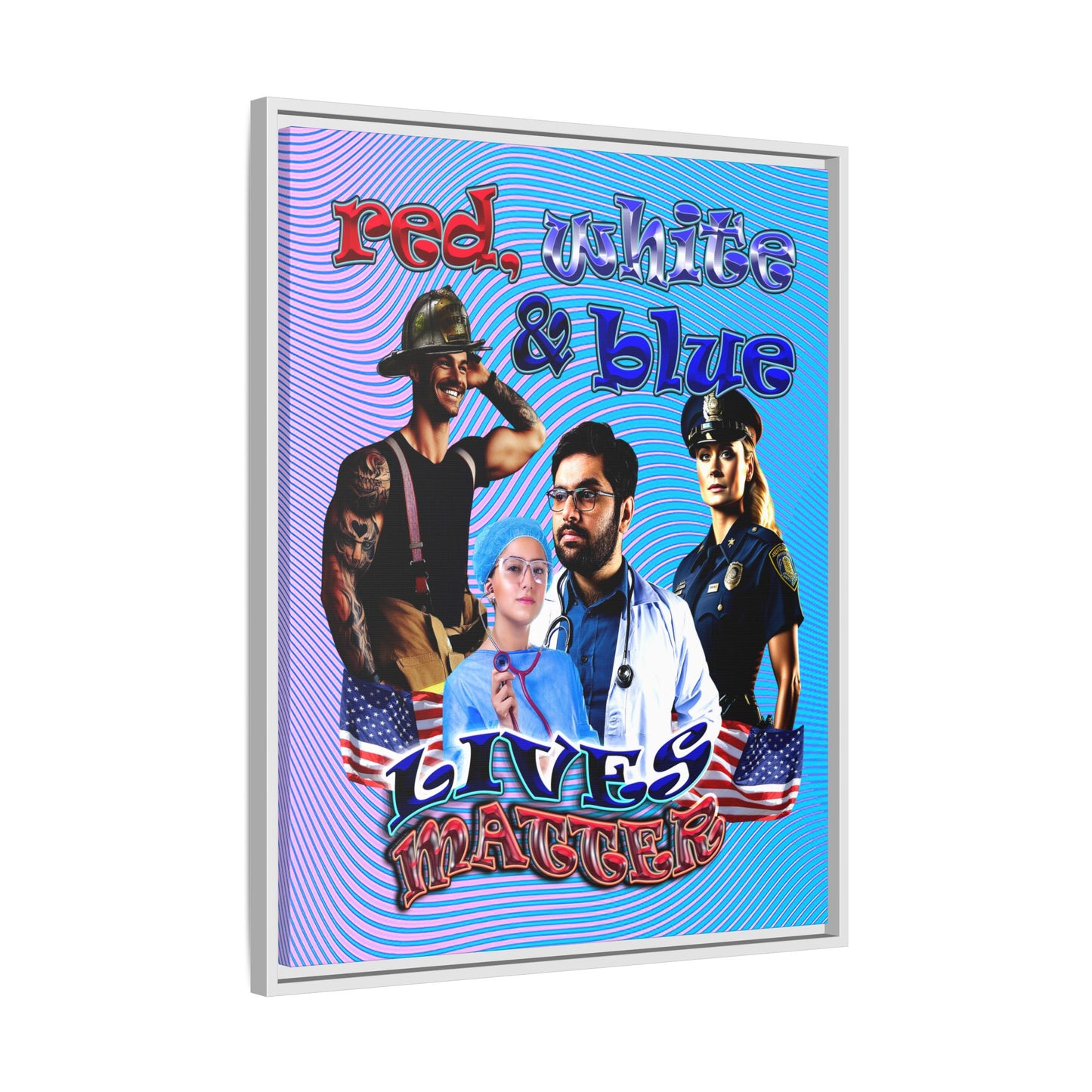 rw&b lives matter - framed canvas art (light blue-purple wave)