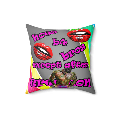 hoes b4 bros - Spun Polyester Square Pillow - (rainbow split)