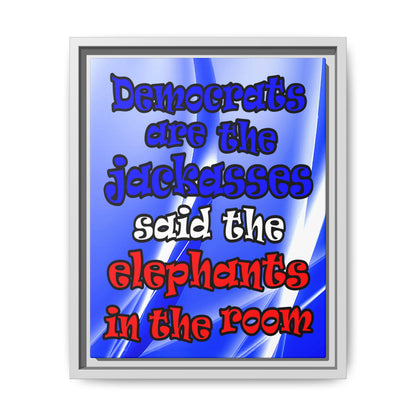 donkeys and elephants - framed canvas art (blue-white wave)