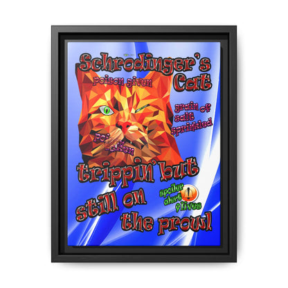 schrodinger's cat - framed canvas art (blue-white wave)