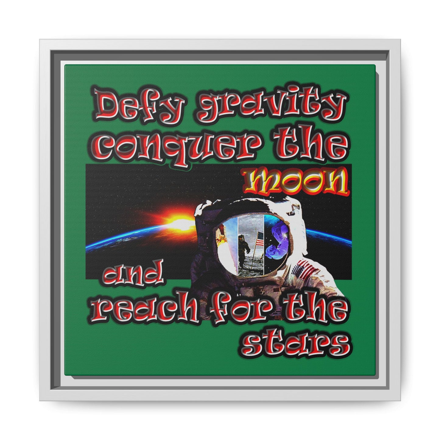 defy conquer reach - framed canvas art (dark green)