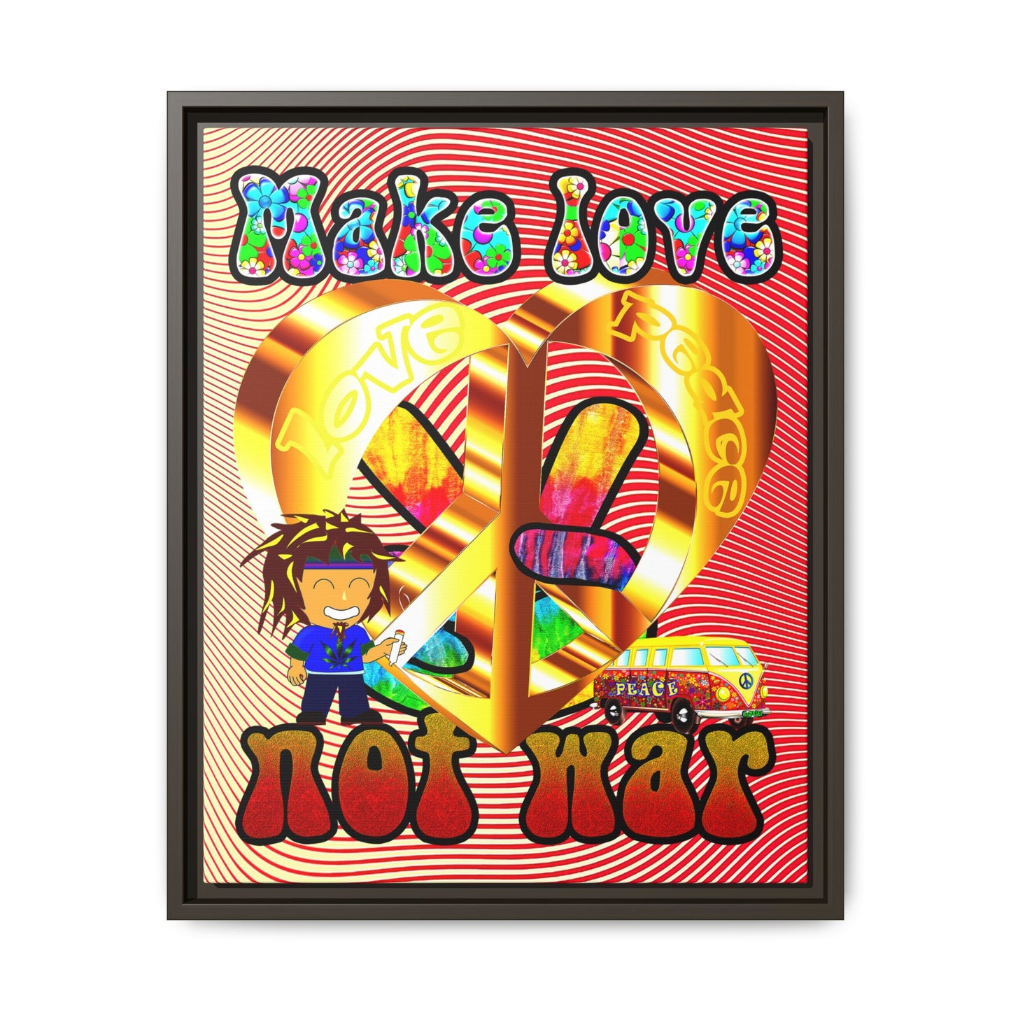 love peace - framed canvas art (yellow-orange wave)
