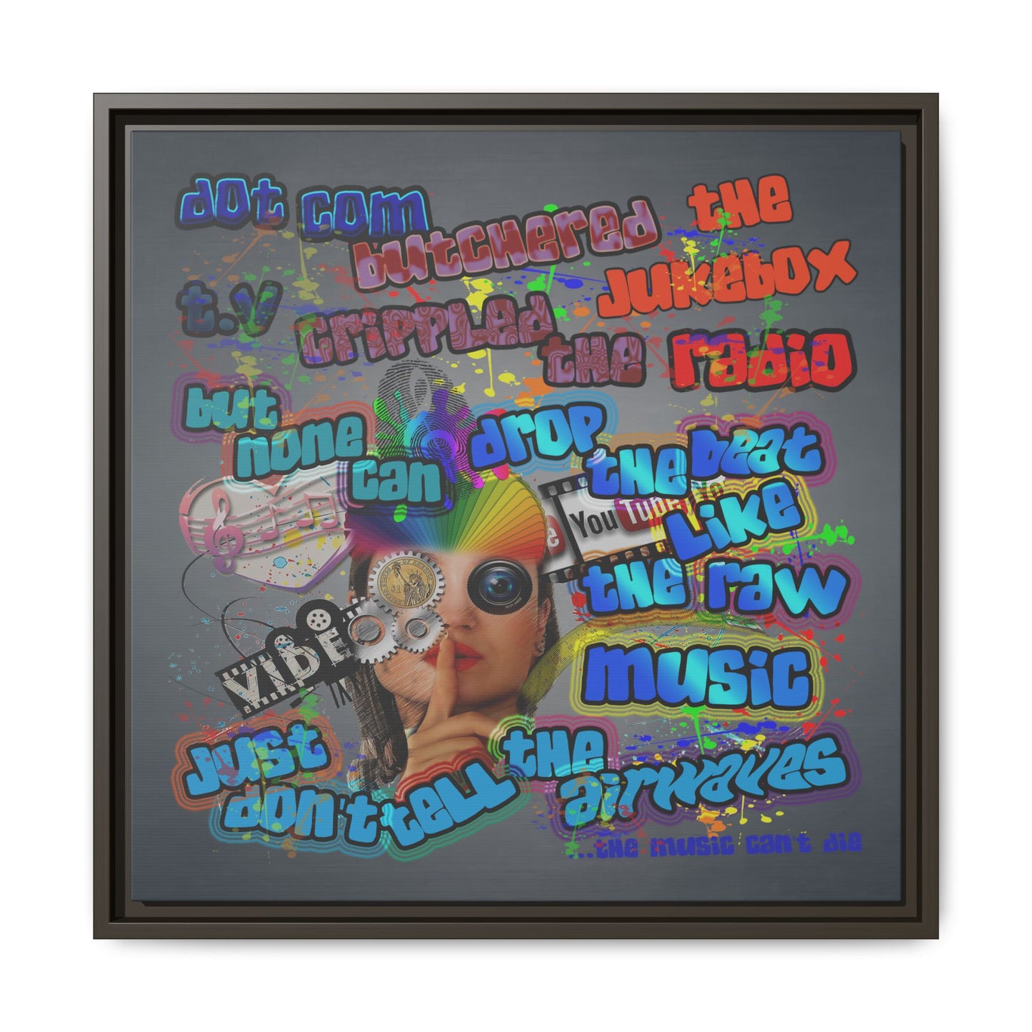 drop the beat - framed canvas art (grey-light grey)