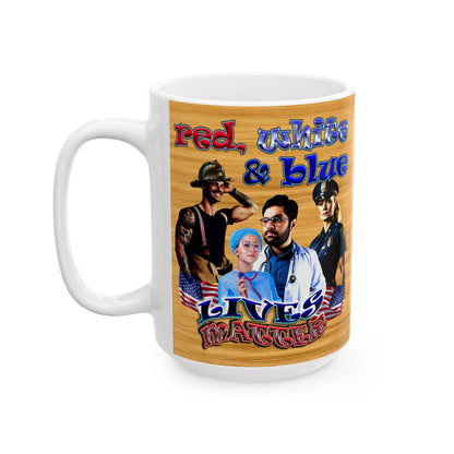 rw&b lives matter - White Mug (butterscotch wood finish)