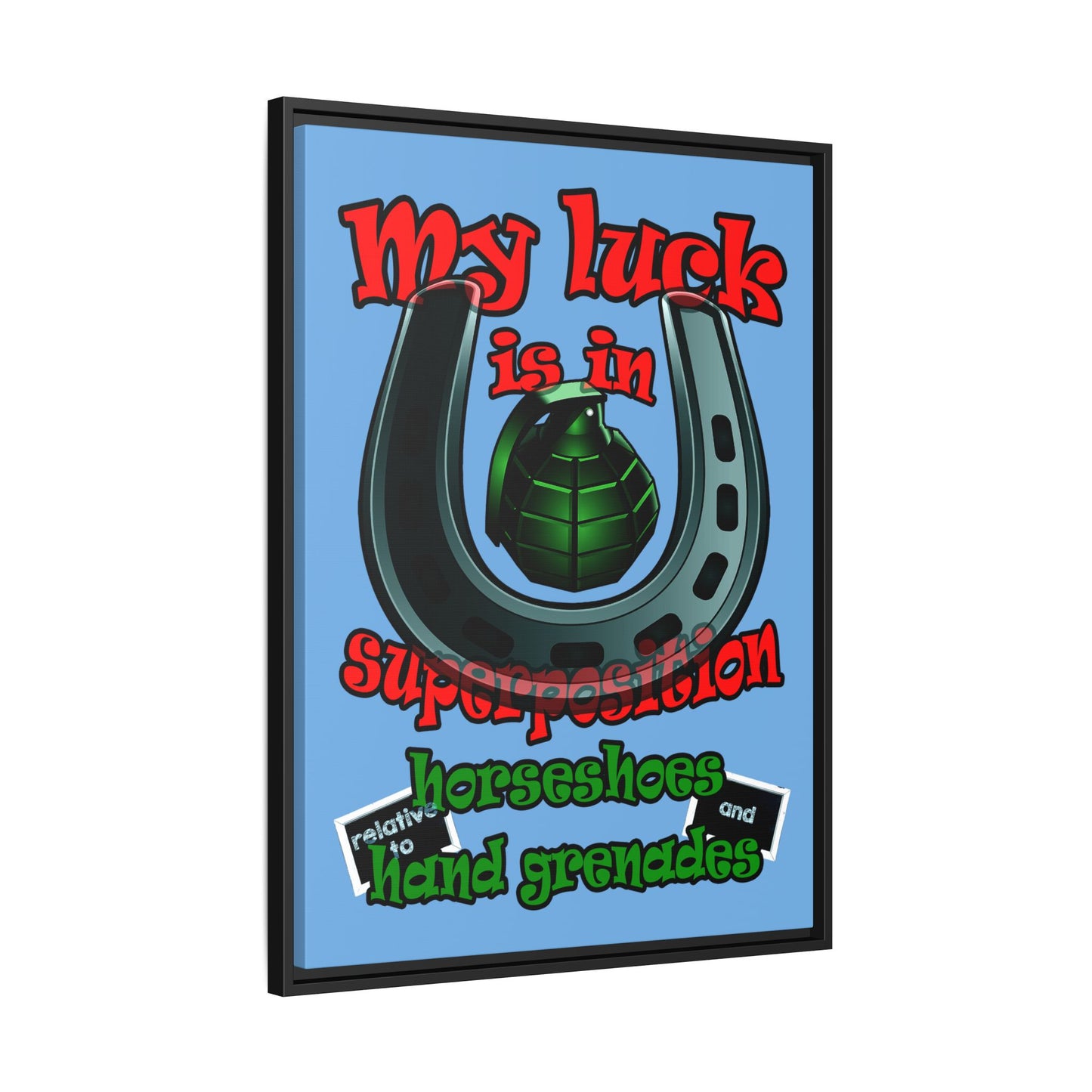 my luck - framed canvas art (light blue)
