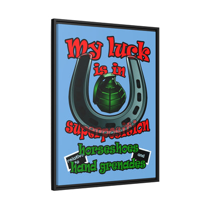 my luck - framed canvas art (light blue)
